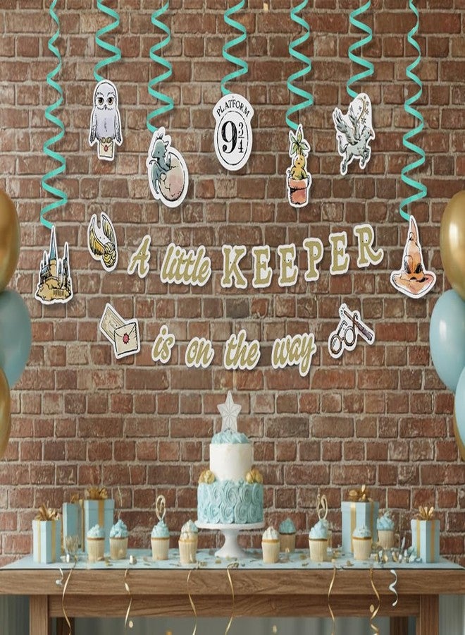 كونكويست مجموعة زينة معلقة لحفل استقبال مولود جديد من سلسلة هاري بوتر من كونكويست جورنالز، لافتة "حارس صغير في الطريق" من عالم السحرة (72 بوصة)، 14 قطعة زينة معلقة، لوازم حفلات، مرخصة رسميًا - Image 2